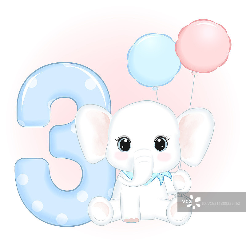 3岁生日快乐可爱小象图片素材