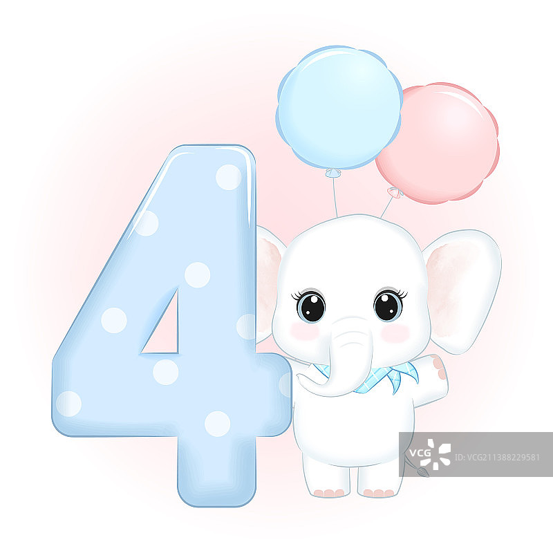 可爱小象四岁生日快乐图片素材