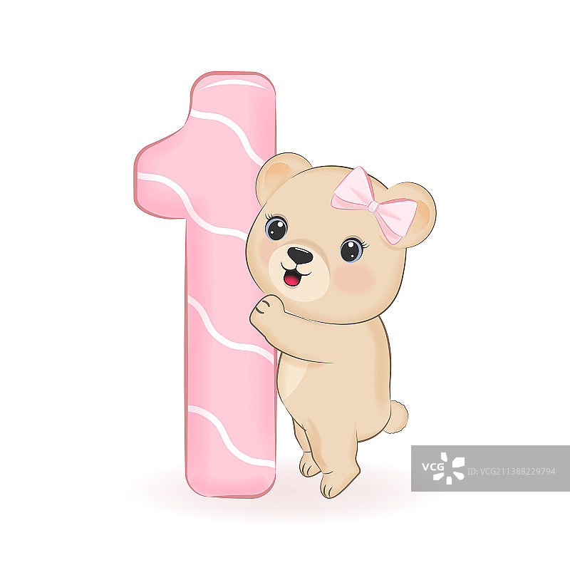 可爱小熊一岁生日快乐图片素材