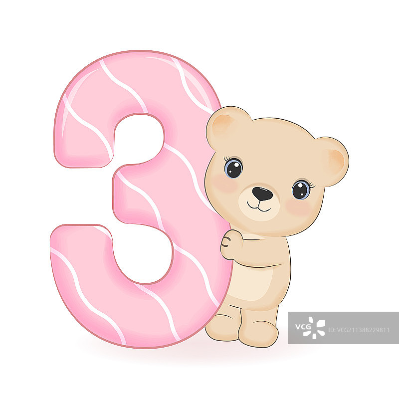 可爱小熊3岁生日快乐图片素材