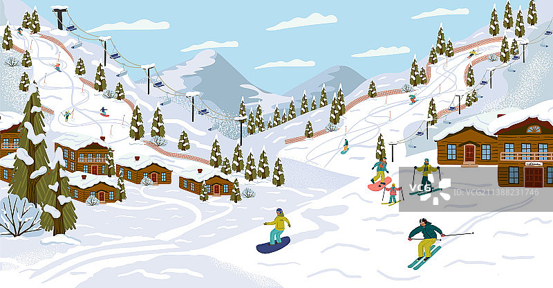 滑雪场滑雪者缆车图片素材