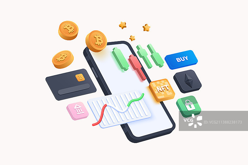 现代加密货币交易3D效果图片素材