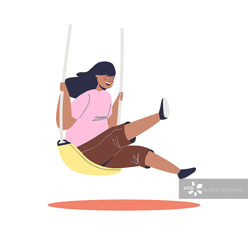 可爱有趣的女孩在秋千上快乐玩耍图片素材