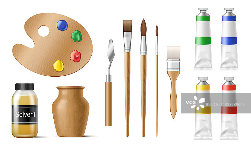 画笔和丙烯颜料套装图片素材