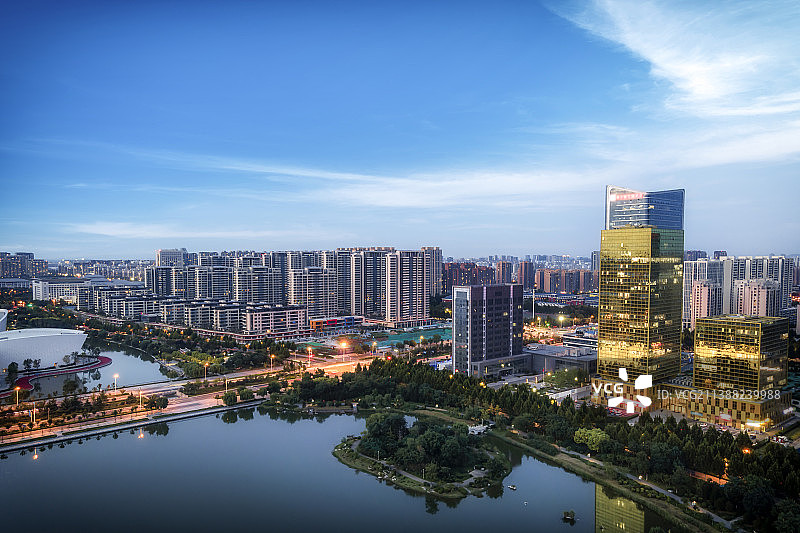 航拍山东淄博城市景观夜景图片素材