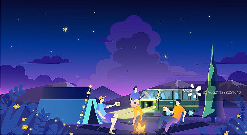 夏天夜晚露营图片素材