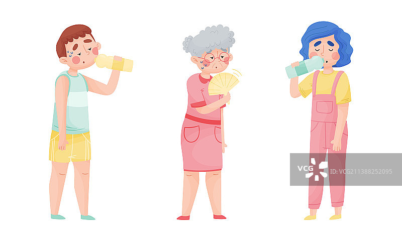 因炎热夏季而感到难受的男女图片素材