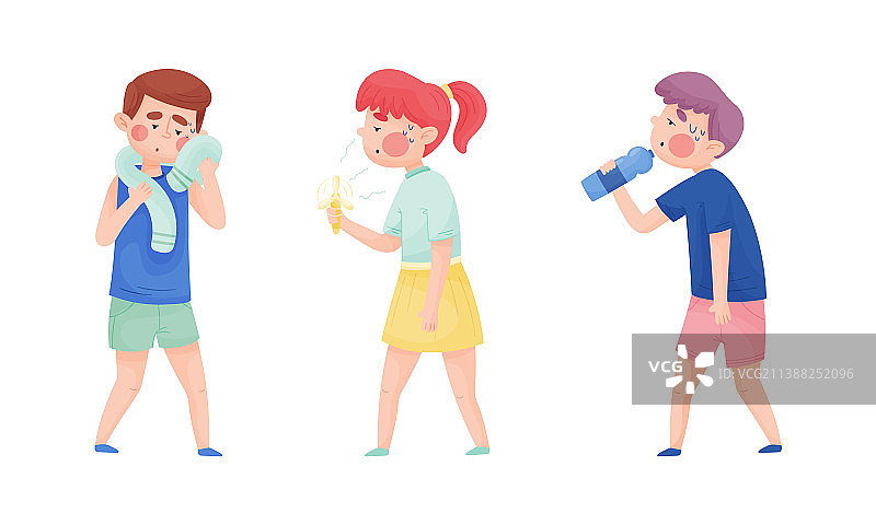 因炎热而流汗的年轻男女图片素材