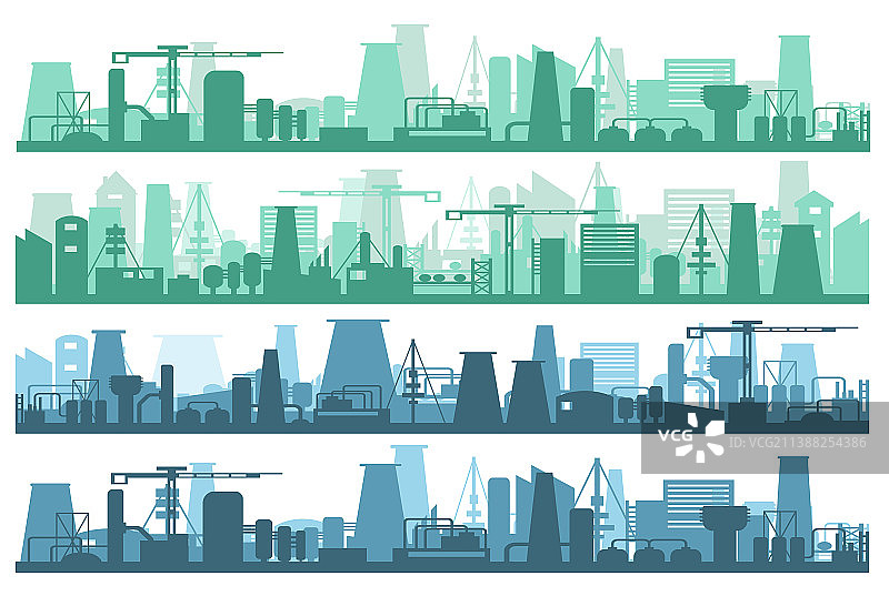 卡通扁平工业工厂和发电厂图片素材