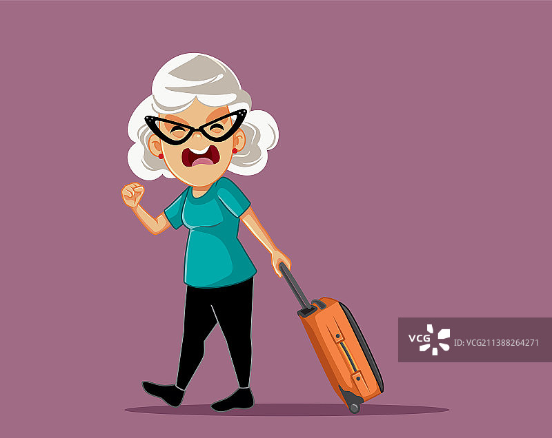 愤怒的婆婆带着行李离开的卡通形象图片素材