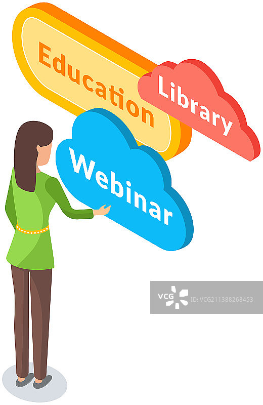 教育图书馆网络研讨会图标2.5D图片素材