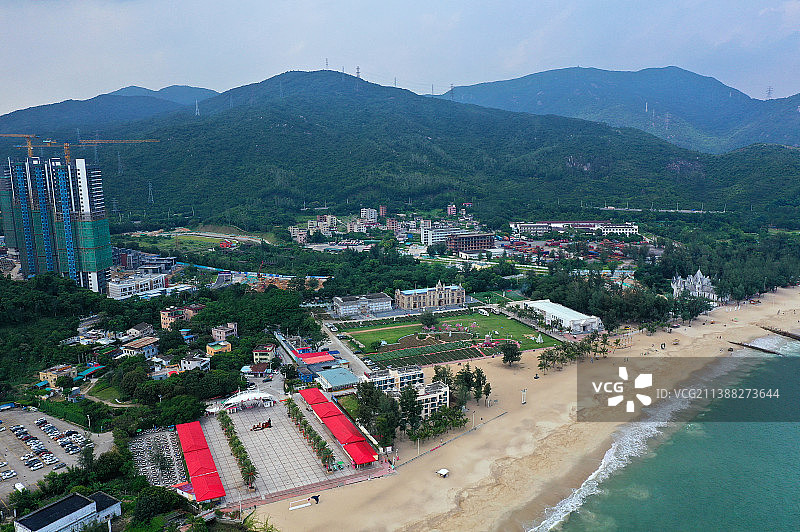 广东省深圳市大鹏新区葵涌玫瑰海岸航拍图片素材