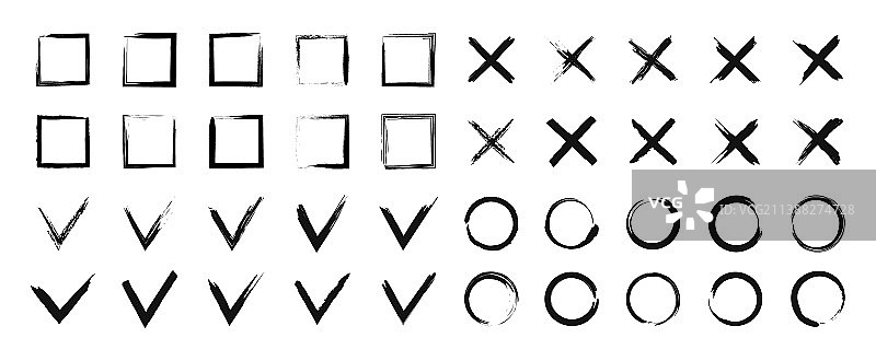 黑色墨水笔触交叉检查标记圆形图片素材