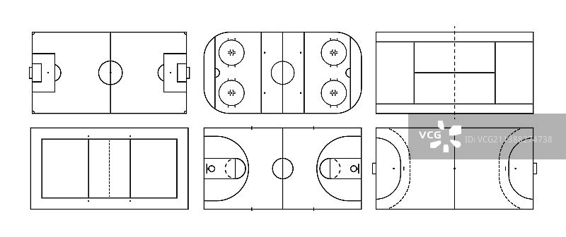 篮球、足球、曲棍球和排球场地图片素材