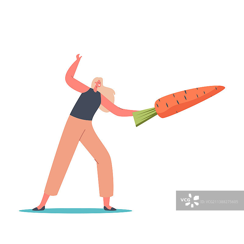 手持巨大胡萝卜的迷你女性角色图片素材