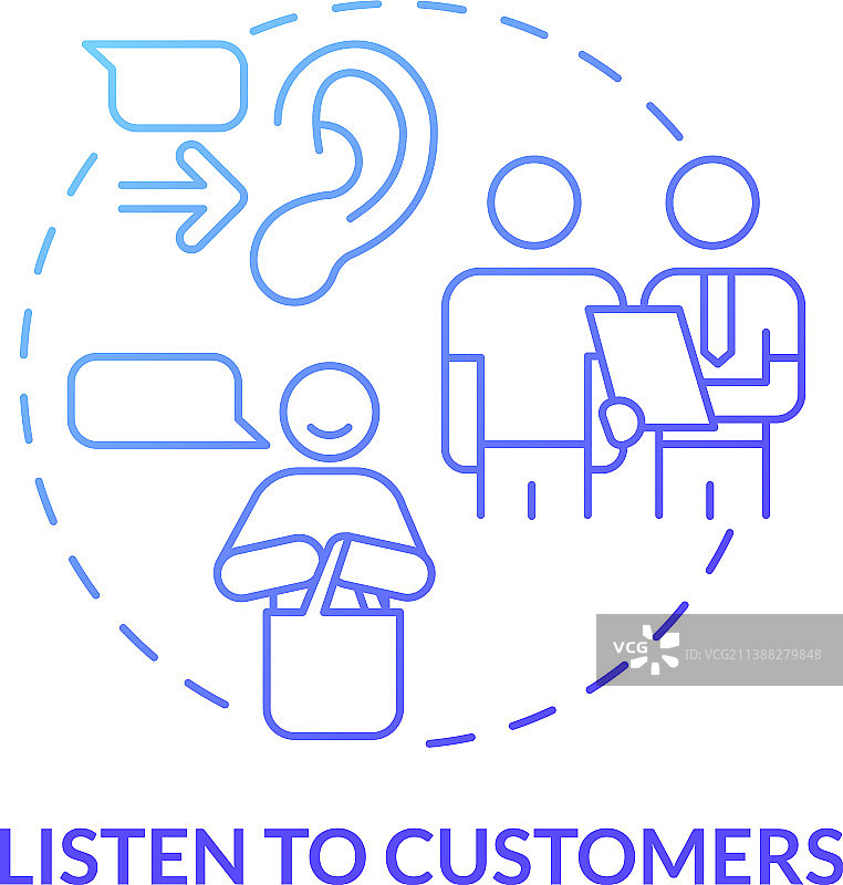 倾听客户蓝色渐变概念图标图片素材