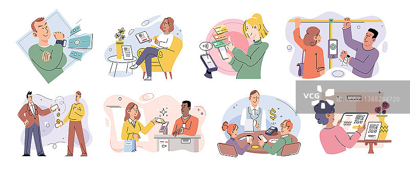 人们在结账柜台使用近场通信支付图片素材