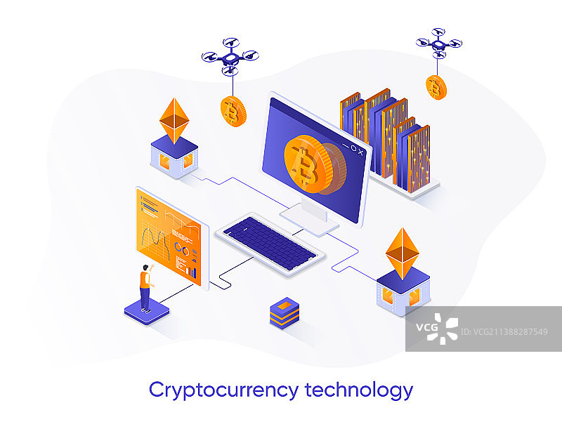 加密货币技术2.5D网页banner图片素材