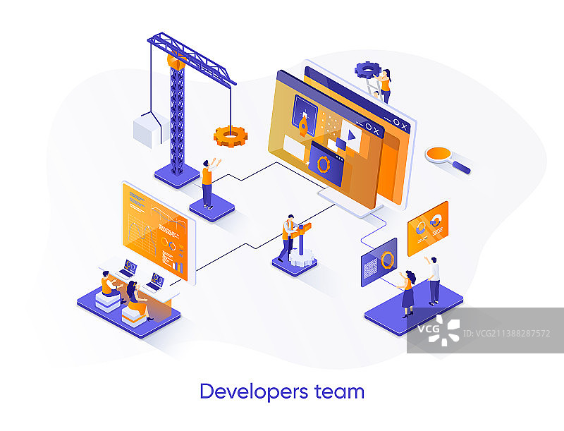 开发者团队2.5D网页横幅图片素材