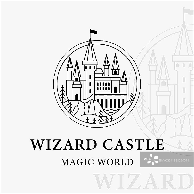 霍格沃茨城堡线条艺术标志模板图标图片素材