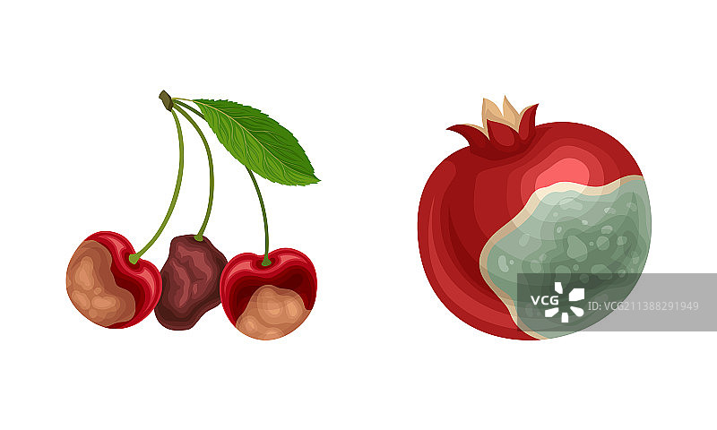 带有樱桃的腐烂变质水果图片素材