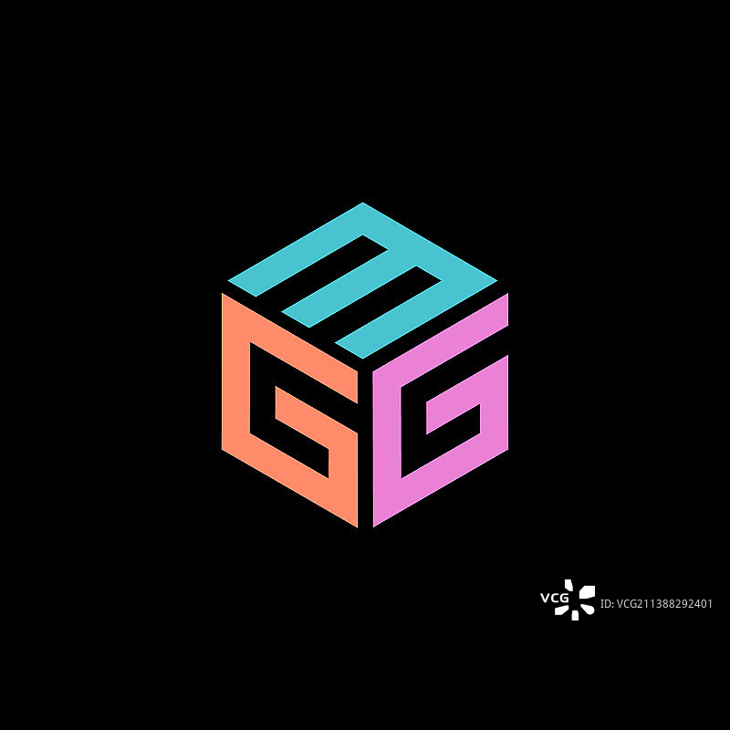 带有MGG字母的六边形标志设计图片素材