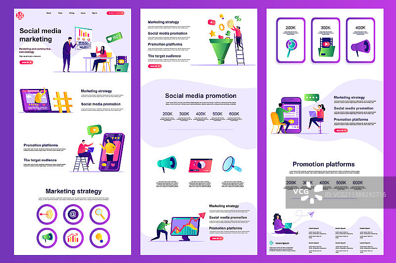 社交媒体营销扁平风格落地页图片素材