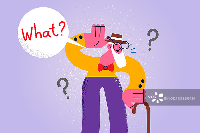 患有听力障碍的拄拐杖老年男人图片素材