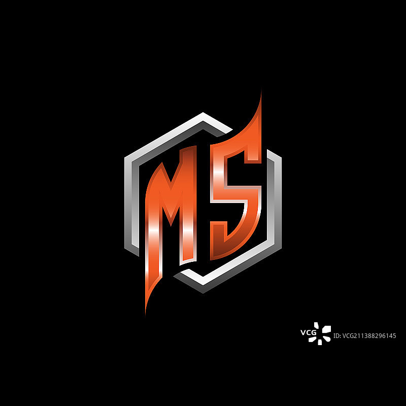 MS字母组合橙色六边形几何标志图片素材