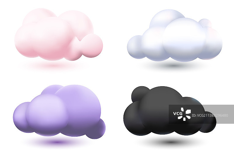 白色背景上的逼真3D云朵集合图片素材
