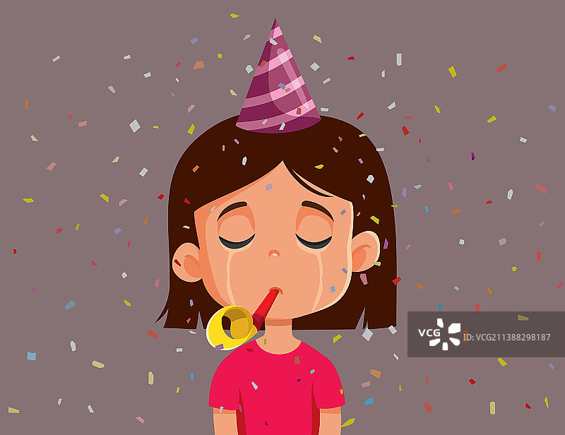 悲伤的小女孩派对周年纪念卡通图片素材