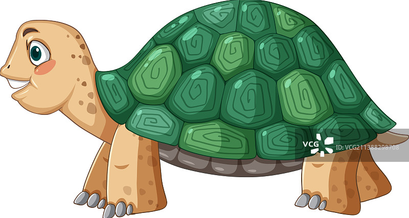 卡通中带绿色外壳的乌龟侧视图图片素材