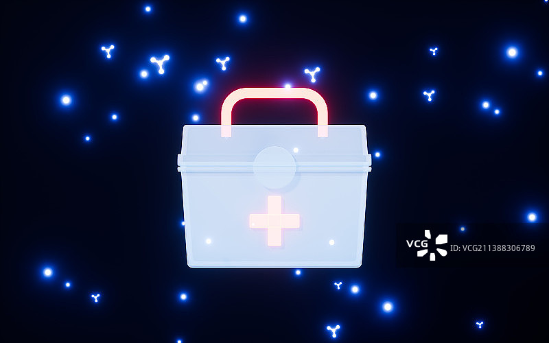 药箱与分子3D渲染图片素材