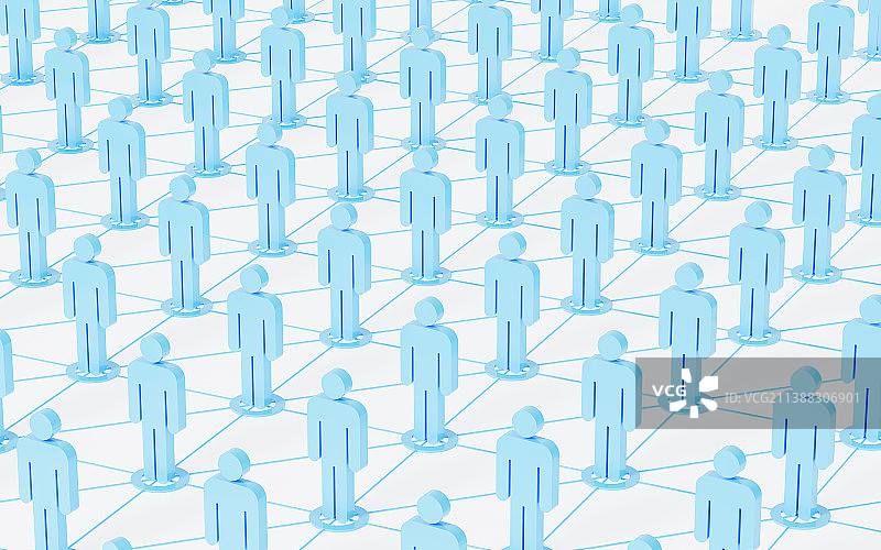 蓝色社交小人与网络关系3D渲染图片素材
