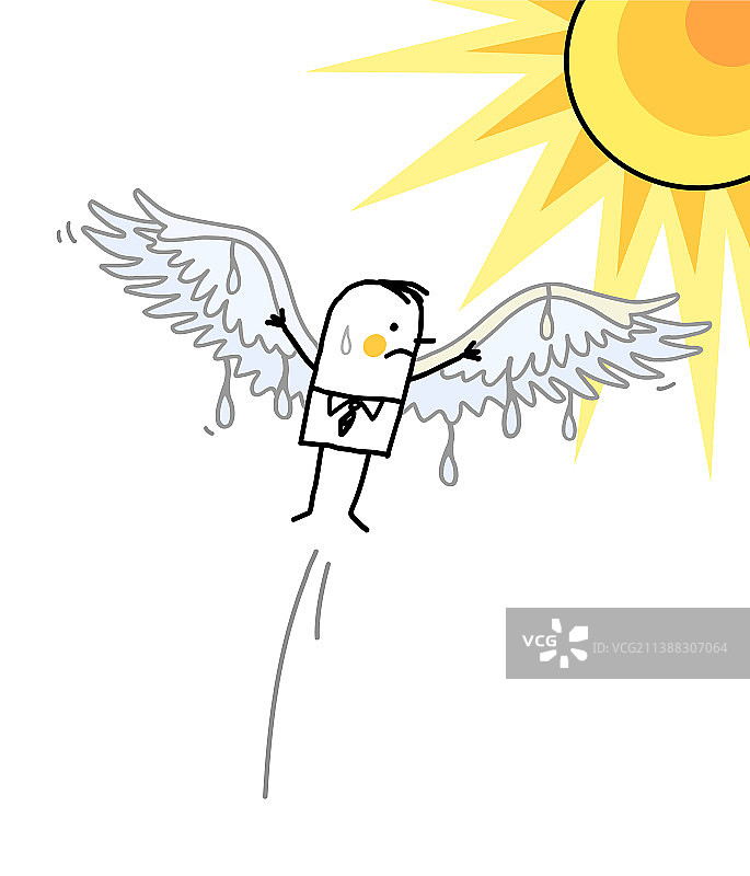 卡通伊卡洛斯被太阳烧毁翅膀图片素材