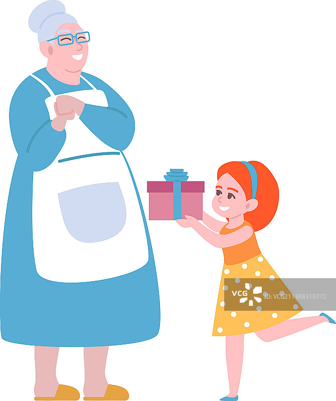 女孩给祖母送节日礼物图片素材