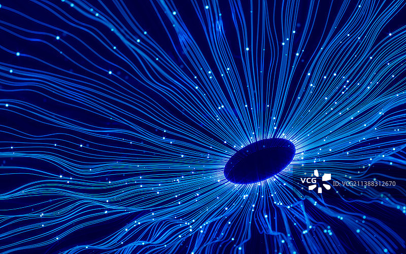 数据传输,蓝色发光线条汇聚图片素材
