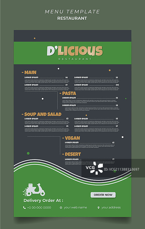 优雅黑绿餐厅菜单设计图片素材