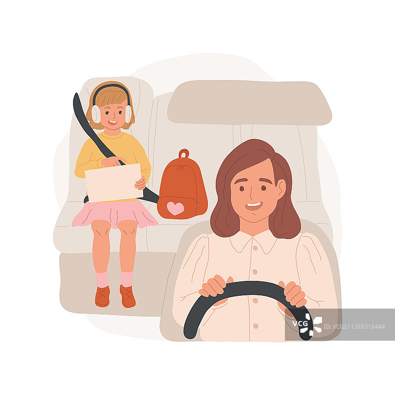 卡通汽车送孩子上学图片素材