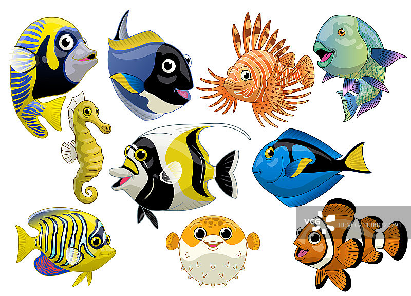 卡通珊瑚鱼合集图片素材