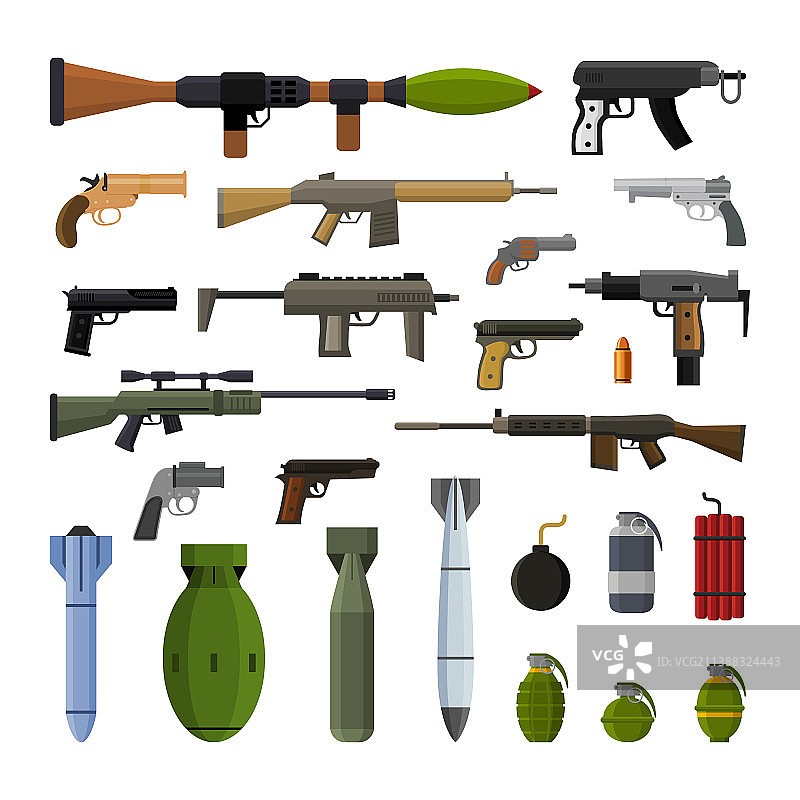 现代枪支和炸弹武器设计图片素材