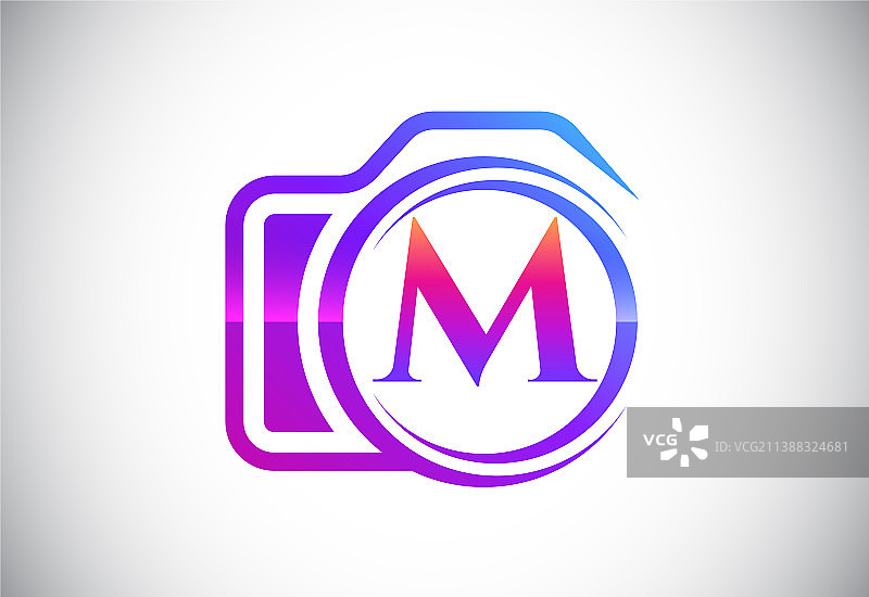 带相机图标的字母M首字母组合标志图片素材