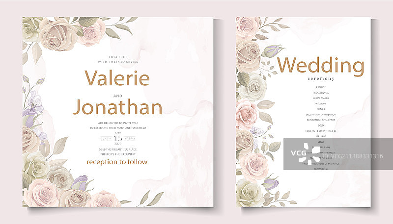 玫瑰花婚礼邀请函模板图片素材