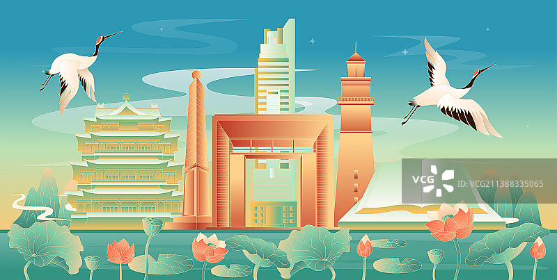 威海国潮风插画图片素材