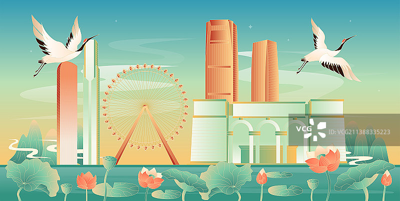 中山国潮风插画图片素材