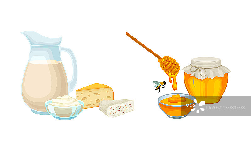含有牛奶、奶酪和蜂蜜的乳制品图片素材