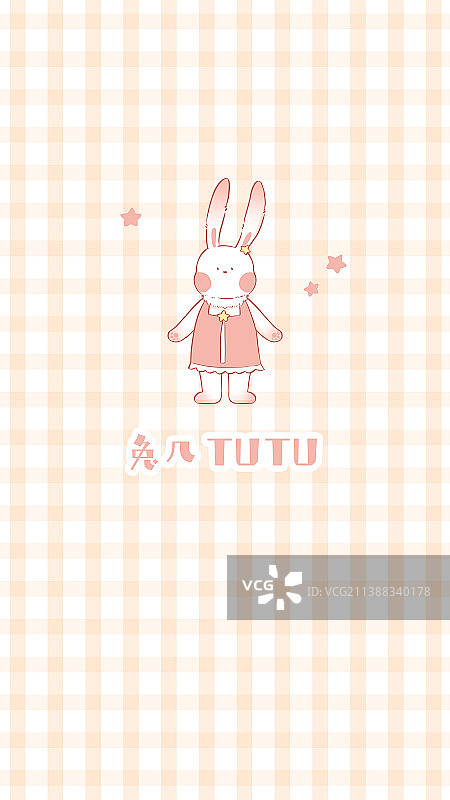 兔子清新插画格子壁纸图片素材