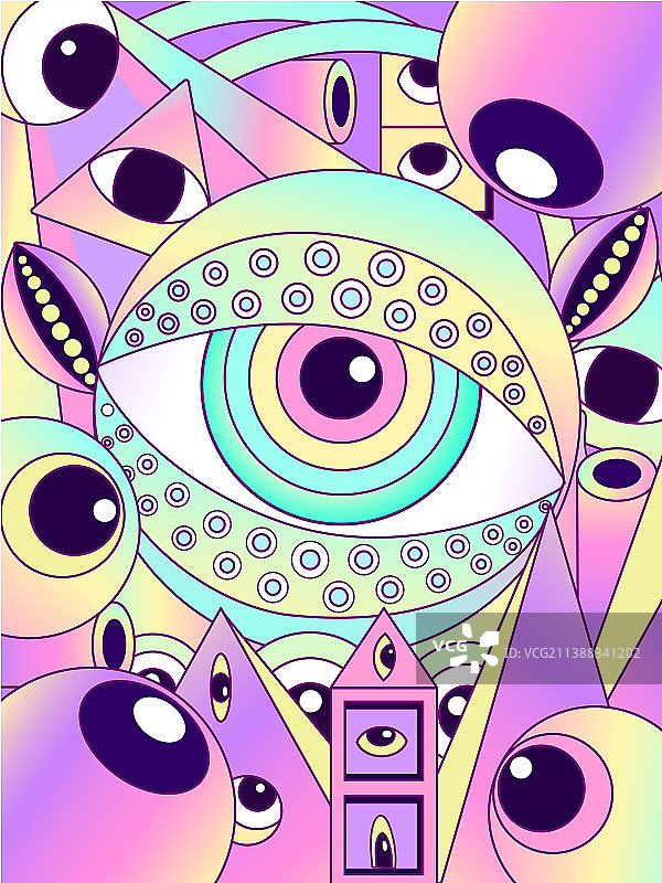 插画 矢量插画 情感 凝视 眼睛  渐变 潮流插画图片素材