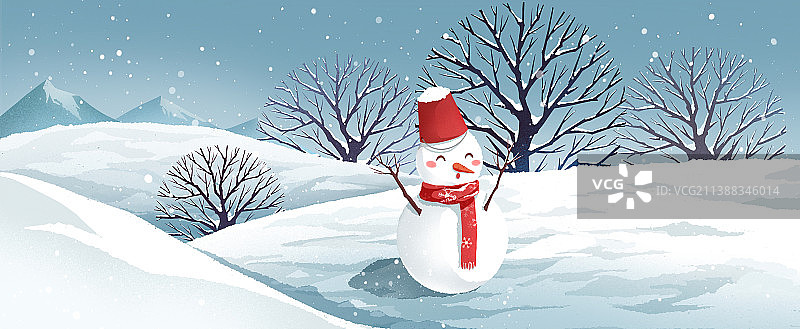 冬天旷野里的雪人图片素材