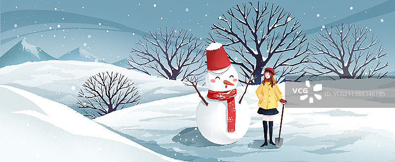 冬天的童话之堆雪人图片素材